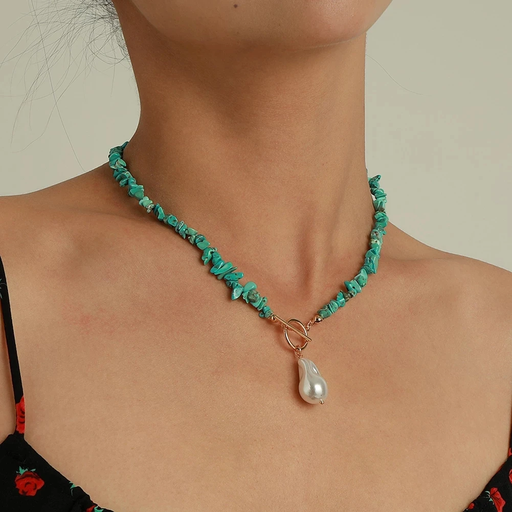 Collier Pendentif Perle Turquoise