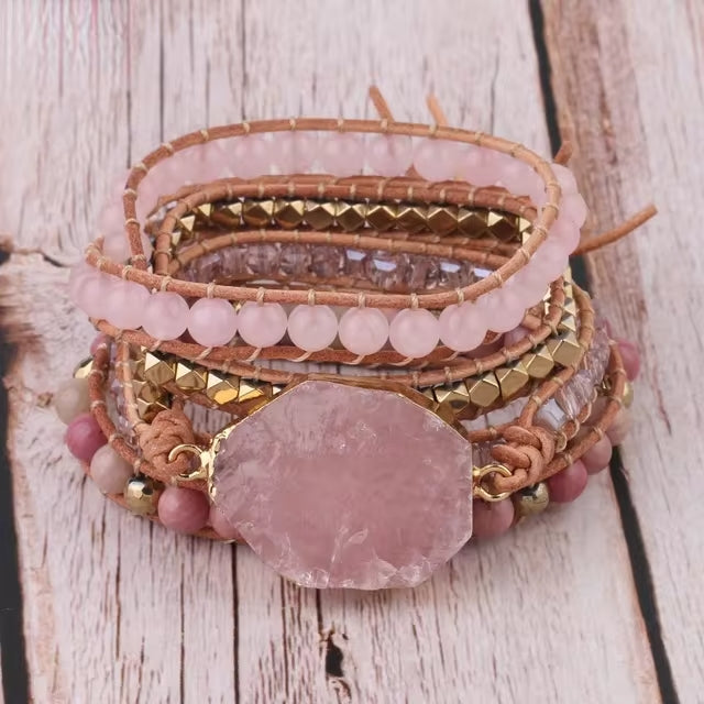 Bracelet en Cristal de Quartz Rose