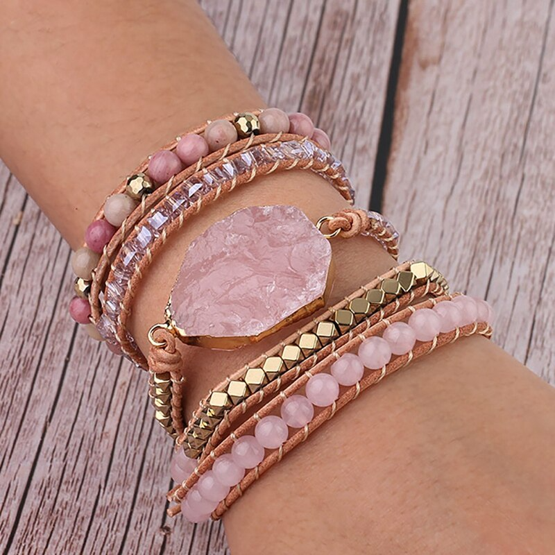 Bracelet en Cristal de Quartz Rose