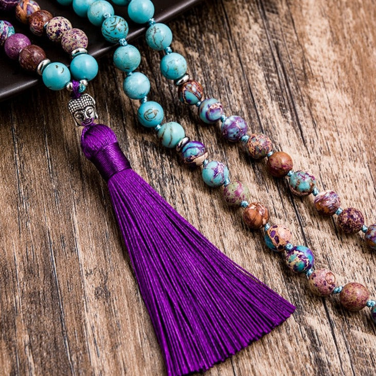 Japamala 108 Perles Turquoise + Jaspe Violet