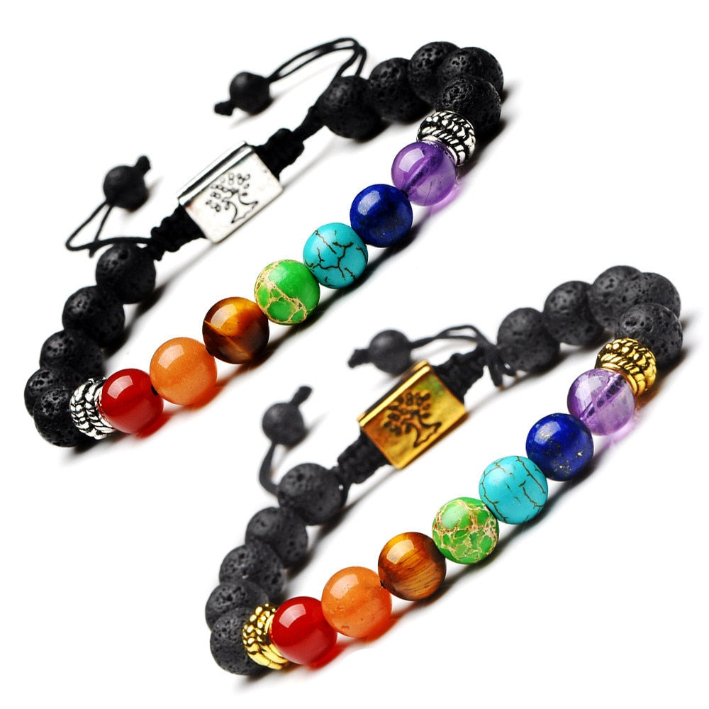 Bracelet artisanal 7 chakras + arbre de vie