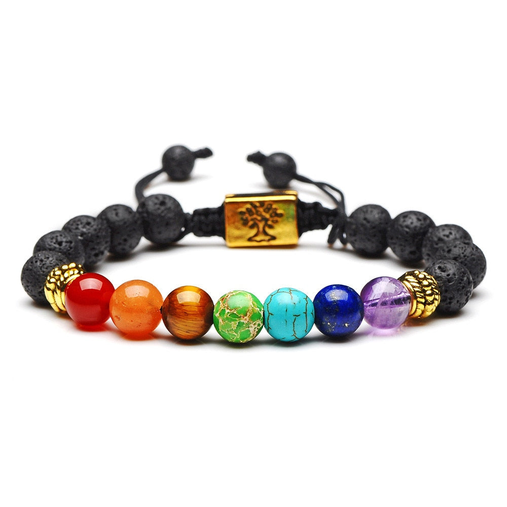 Bracelet artisanal 7 chakras + arbre de vie