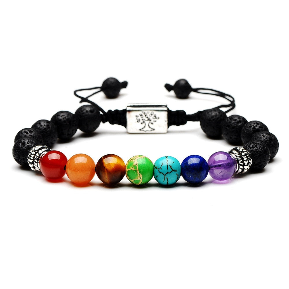 Bracelet artisanal 7 chakras + arbre de vie