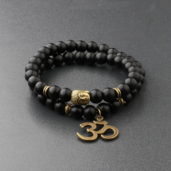 Collier Bracelet Symbole OM & Lave Volcanique