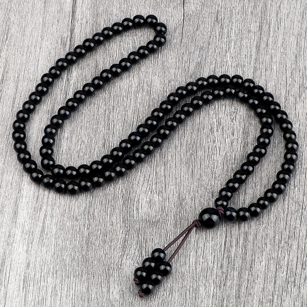 Collier Bracelet de 4 Tours Obsidienne et Onyx Noir