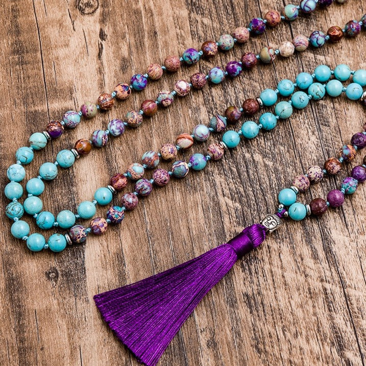 Japamala 108 Perles Turquoise + Jaspe Violet