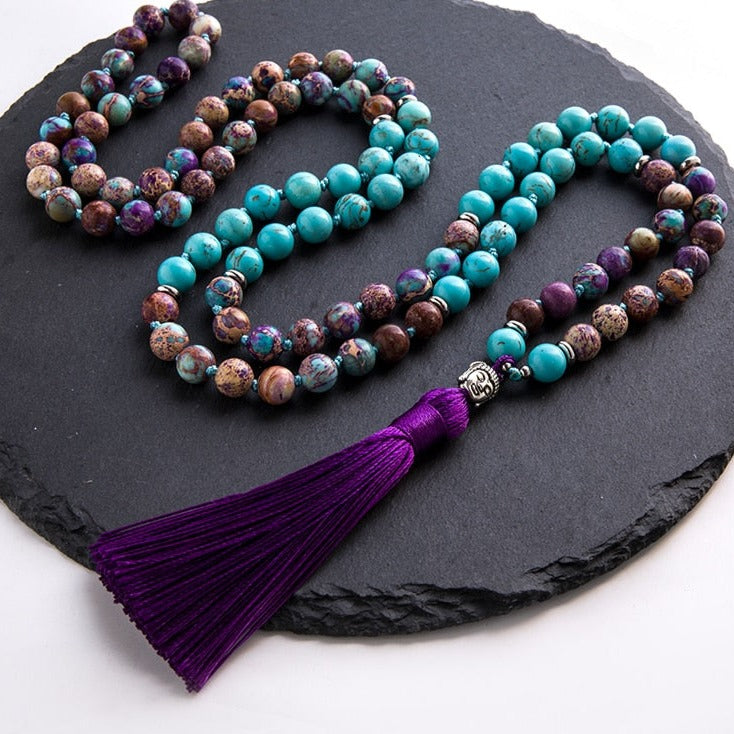 Japamala 108 Perles Turquoise + Jaspe Violet