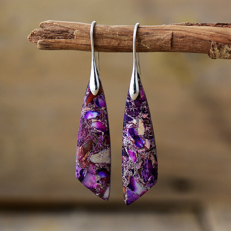 Boucles d'oreilles de protection en jaspe impérial violet