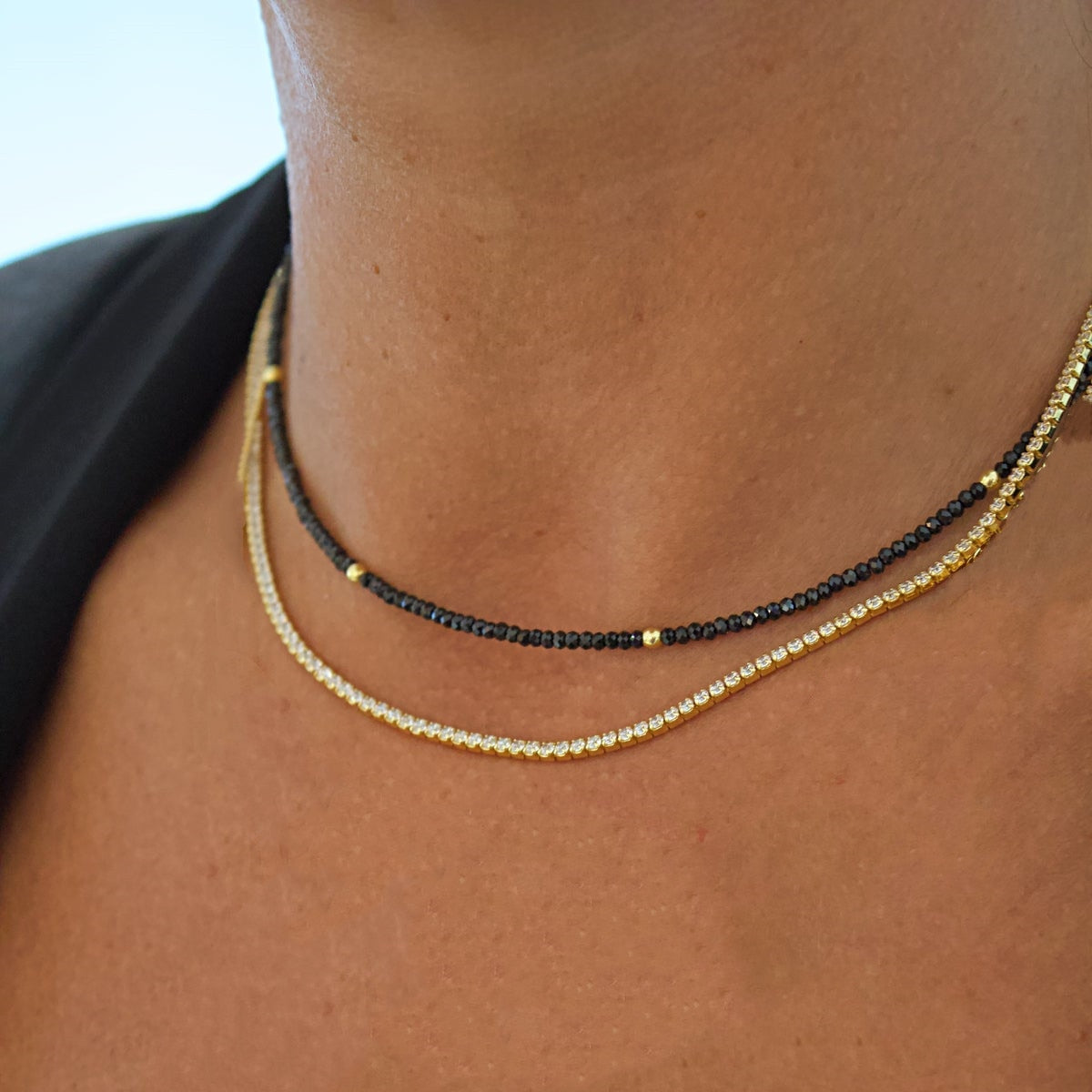 Collier Chic Péridot Cristal Noir et Pierres