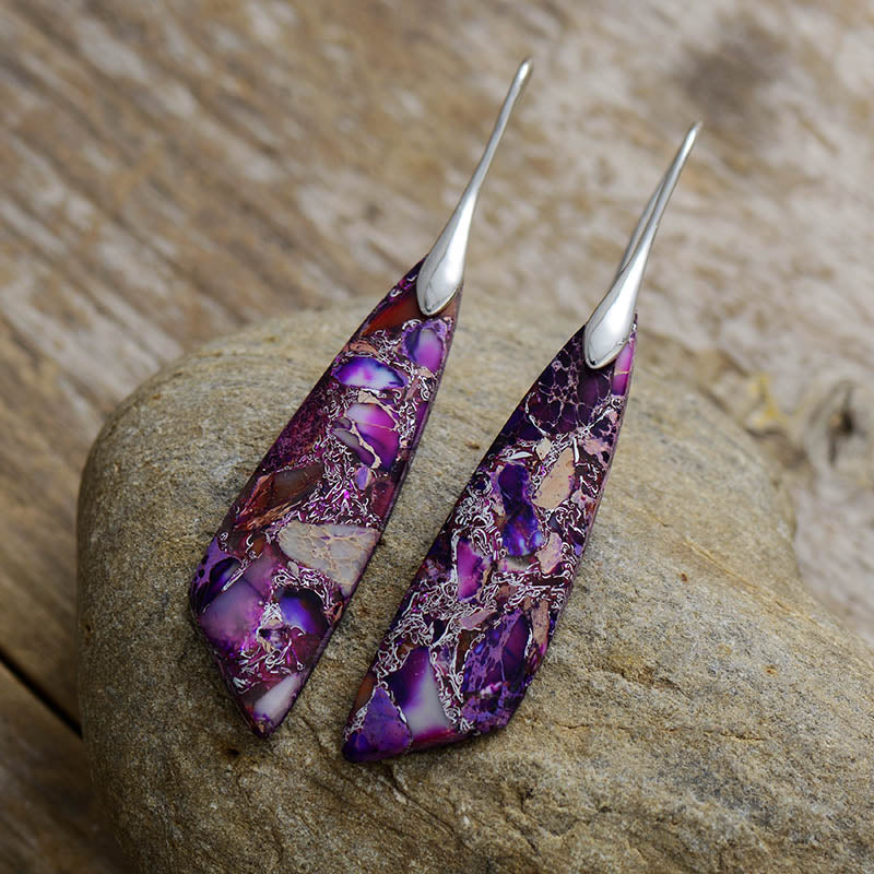 Boucles d'oreilles de protection en jaspe impérial violet