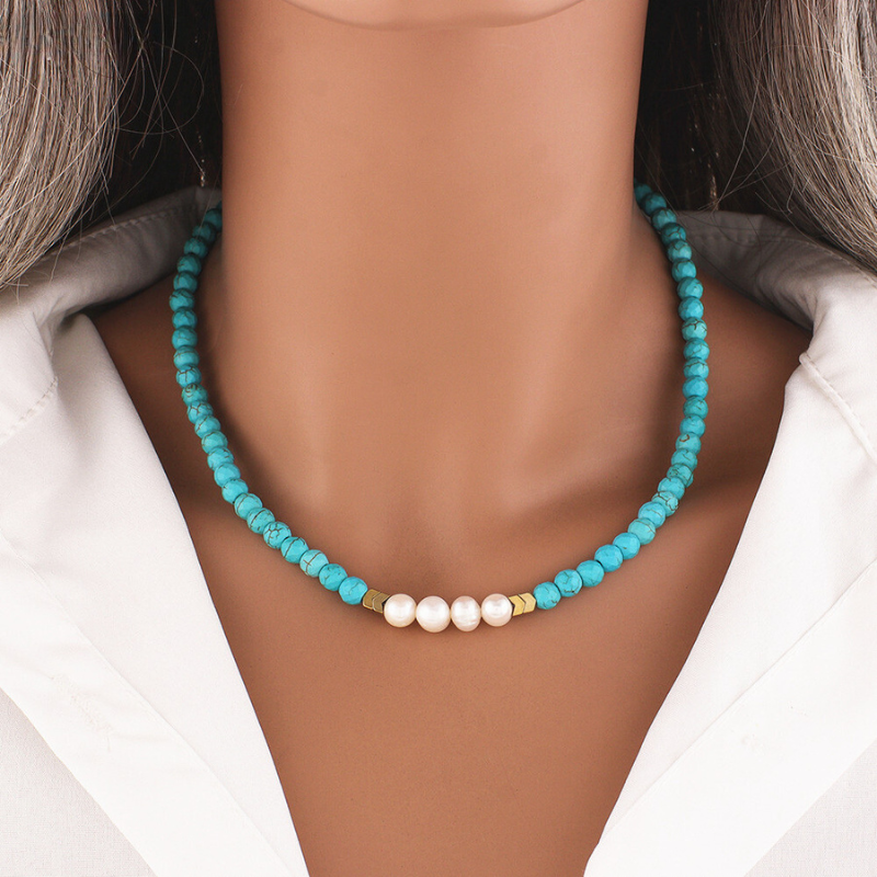 Collier Turquoise et Perle d'Eau Douce